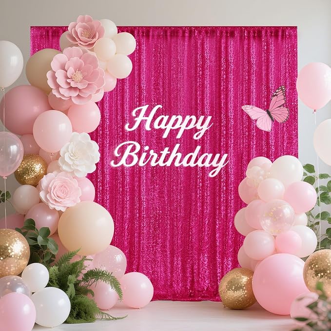 2×8FT-6PCS Fuchsia Sequin Backdrop Curtains Panels, Photography Backdrop - Image 2