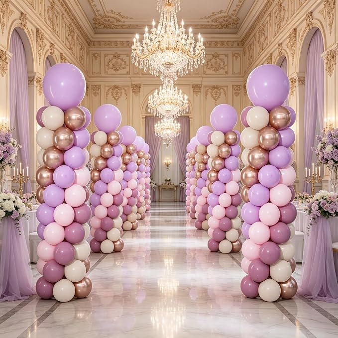 Dusty Purple Pink Balloon Column Stand Kit 2 Sets Balloons Tower | 102Pcs Pink - Image 2