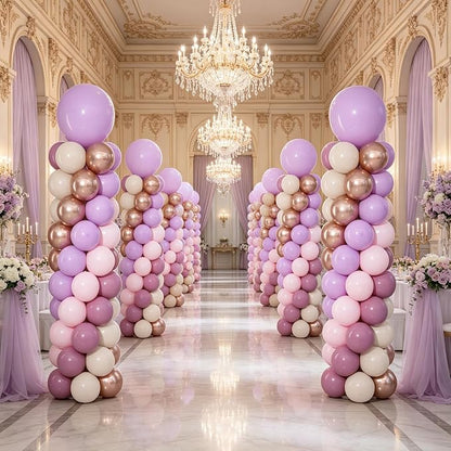 Dusty Purple Pink Balloon Column Stand Kit 2 Sets Balloons Tower | 102Pcs Pink - Image 2