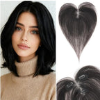 Hair Topper with Side Bangs Human Hair Curtain Bangs Topper for Women, T-part Lace Base Real Human Hair Topper Hair Piece for Daily Wear(Side Bangs,Natural Black)