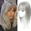 Hair Toppers for Women Real Human Hair, 360° 3D Human Hair Toppers for Women with Thinning Hair Upgrade Middle Part Clip in Bangs (Gray(Big Coverage), 16 Inch-3D-Wispy)