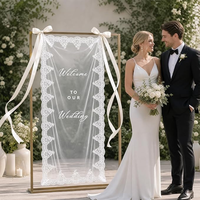 150x60cm Large Wedding Welcome Sheer Tulle Banner Sign - Image 6