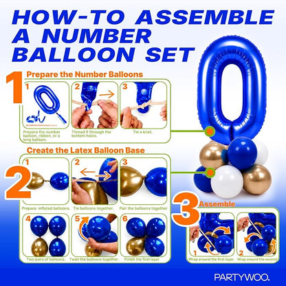 PartyWoo Number Balloons 40 Inch Blue Number 0 Kit - Image 7