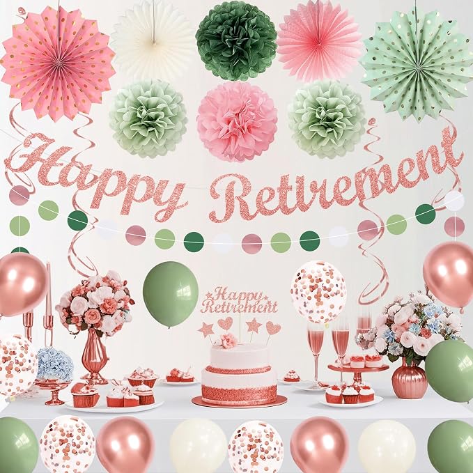 Vlipoeasn Pink Green Retirement Decorations - Image 5