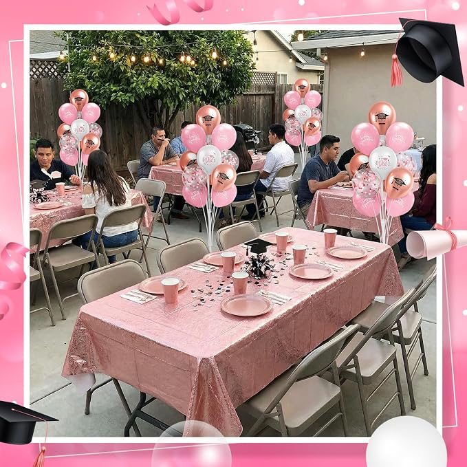 Kasyat 4 Set Pink and Rose Gold Graduation Balloons Stand High 53 Inch Class of - Image 7