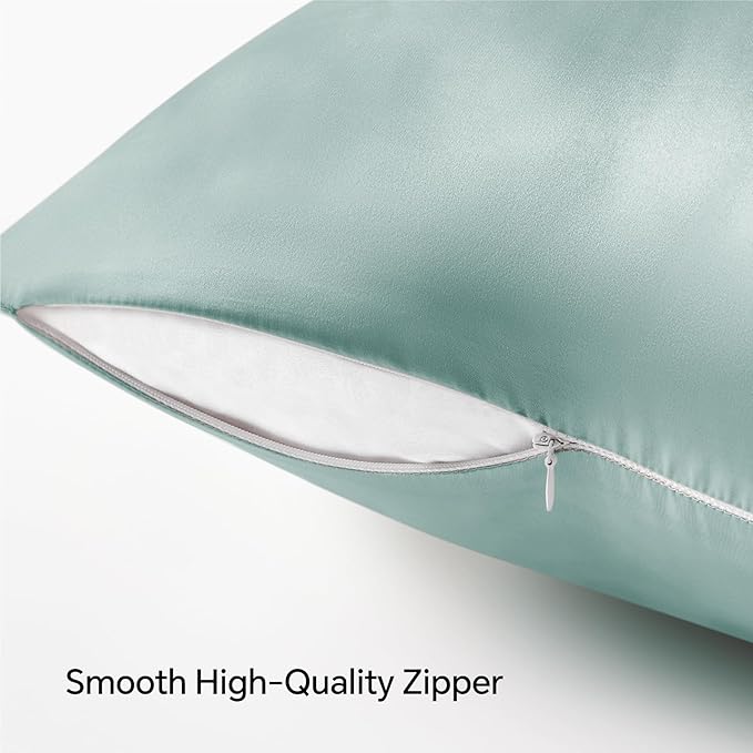 BEDELITE Satin Pillowcase with Zipper 2 Pack, Haze Blue Pillow Cases Standard Size, Super Soft and Cooling Similar to Silk Pillow Cases, Gift for Women Men(20x26 Inches)
