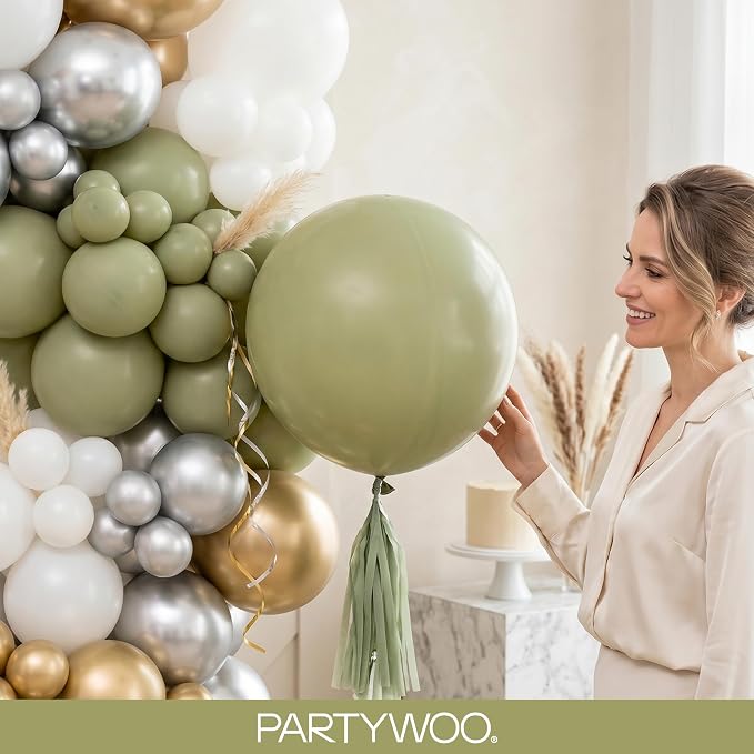 PartyWoo Sage Green Balloons 130pcs Olive Boho Green Color 18 12 10 5 Inch | 18 - Image 9