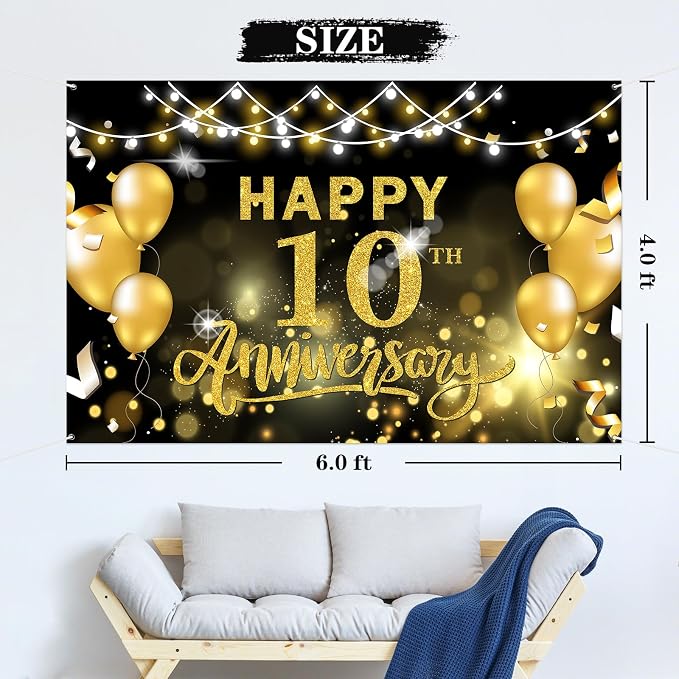 WeBenison Happy 10th Anniversary Backdrop 10th Wedding Anniversary Photography - Image 2