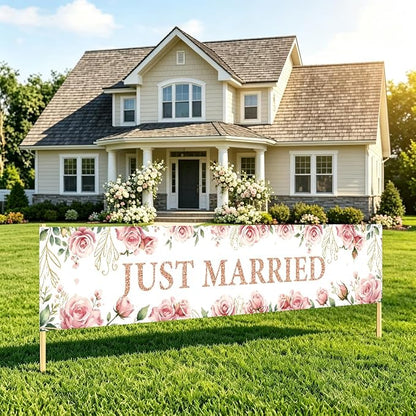 Just Married Wedding Decor Banner Decorations Party Hanging Sign | Reusable by WETDNGQI