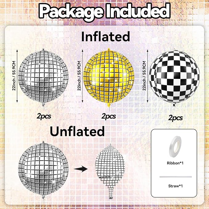 6pcs 22 Inch Gold Disco Ball Balloons - Image 2