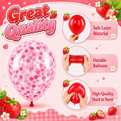 Strawberry Balloons for Sweet Party Decor | 12 Inch Red Pink Strawberry Printed - Image 3