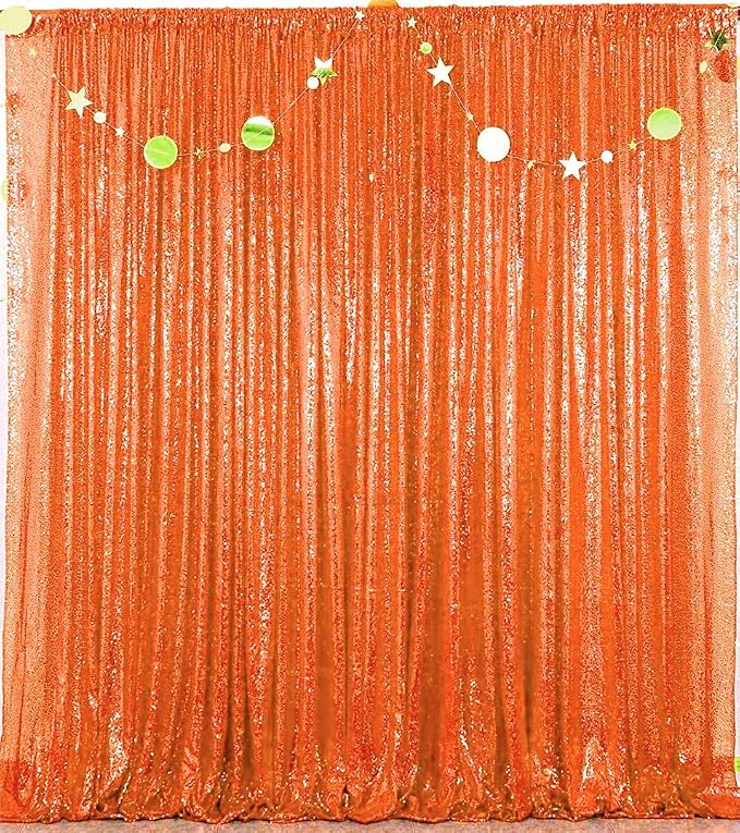 Orange Sequin Backdrop for Thanksgiving 10FTx10FT | 1 Panel, Glitter Vibrant by HMQIANG