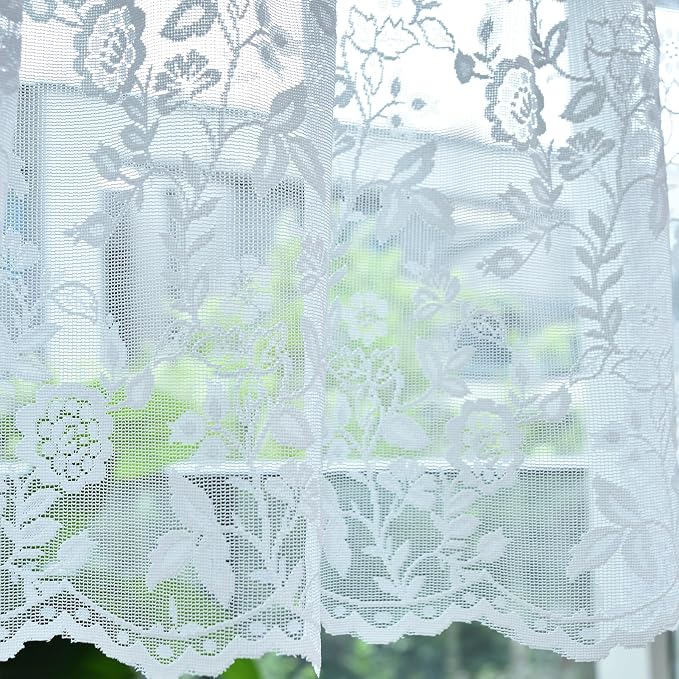 FINECITY White Lace Valance for Kitchen Window W52 x L18 Inch 1 Panel | Rod - Image 6