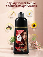 Wine Red Hair Dye Shampoo 3 in 1, Natural Hair Dye to Cover Gray Hair, 400 ML