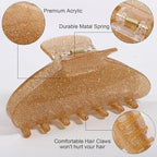 4 Pack Large Acrylic Hair Claw Clips for Women, Cute Shiny Glitter Claw Clips for Thick Hair, Strong Hold Non-Slip Barrettes Clips Ideal Gift for Girls
