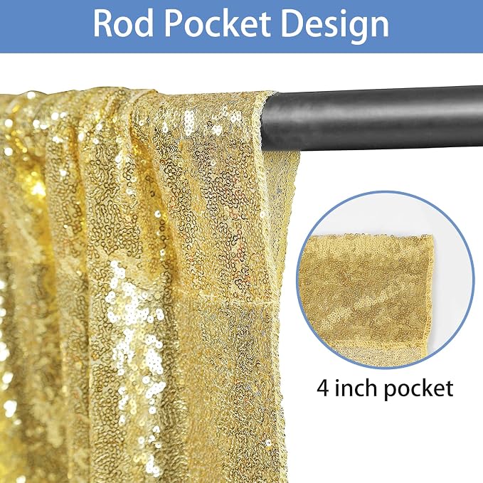 Hahuho Gold Sequin Backdrop Curtain, Party Decoration（6 Panels, 2FT x 8FT - Image 2