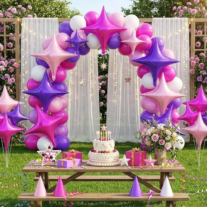 Pink Purple Star Balloons, 26 Inch and 10 Inch Pink Stars Shaped Balloon - Image 5