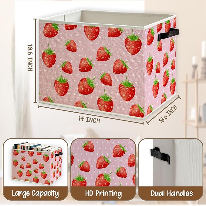 Pink Strawberry Foldable Storage Bins Box - Image 5