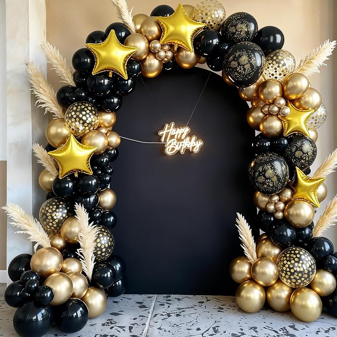 Black and Gold Balloons, Confetti Balloon 4 And 5 point Star Foil Balloon - Image 5