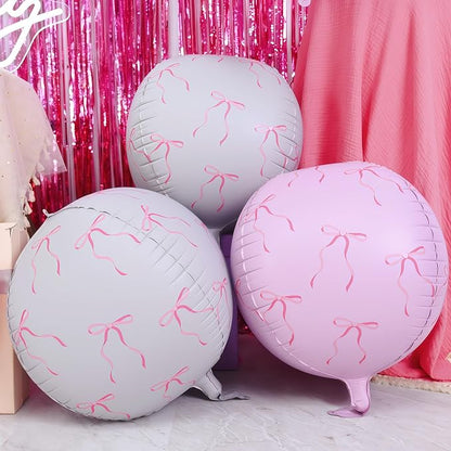 6Pcs Bow Print Round Foil Balloons, - Image 4