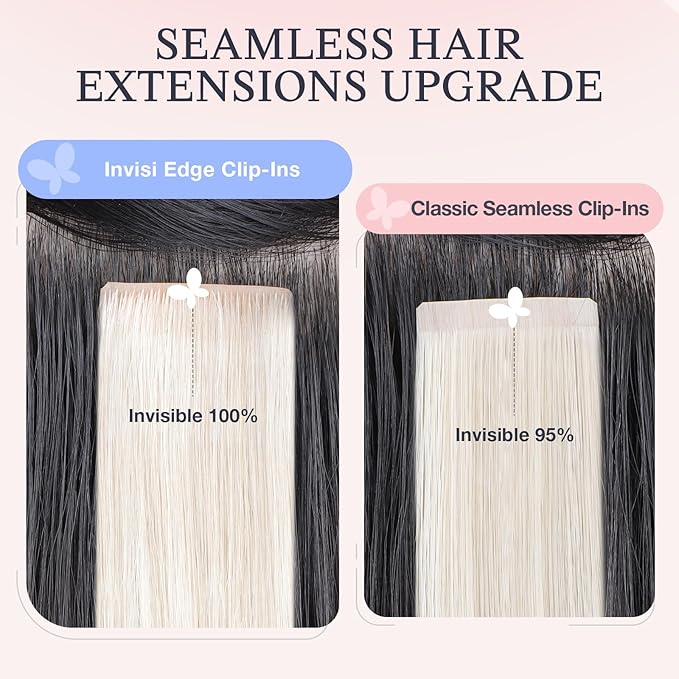 DOORES Invisible Clip in Hair Extensions 22 inch 150g 7pcs, Real Human Hair Invisi Edge Clip in Extensions, Virgin PU Clipins Straight Thickening, 6BT18D Medium Brown Highlighted Dirty Blonde