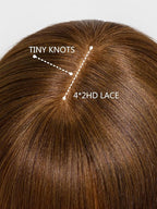 KLAIYI Brown Bob Wig Human Hair with Bangs Loose Body Wave Glueless 4x2 HD Transparent Lace Closure Chestnut Chocolate Brown with Highlight Blonde Ready to Wear and Go Beginner Wigs Pre Plucked 14Inch