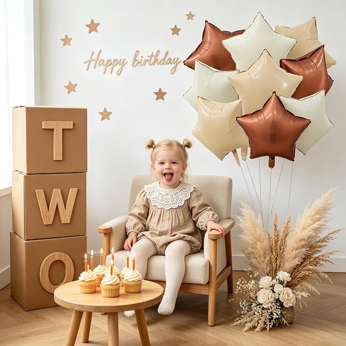 TONIFUL 15Pcs Star Shaped Balloons 18Inch Cream Caramel Brown Foil Balloons | - Image 4