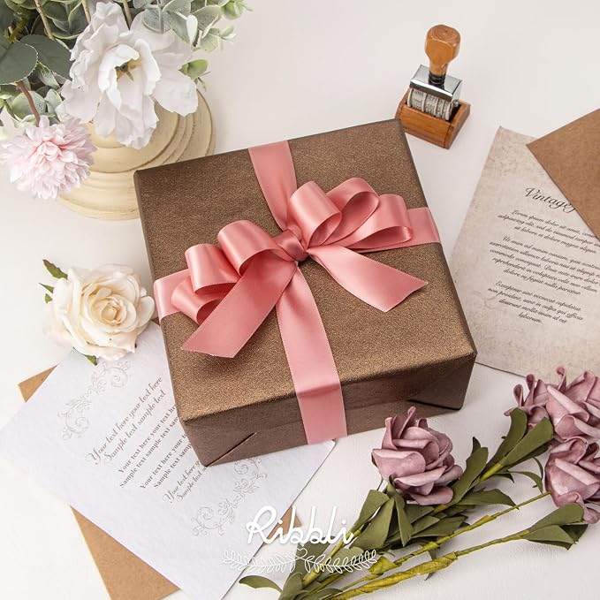 Ribbli Rose Gold Double Faced Satin Ribbon, 1” x Continuous 25 Yards, Use - Image 2
