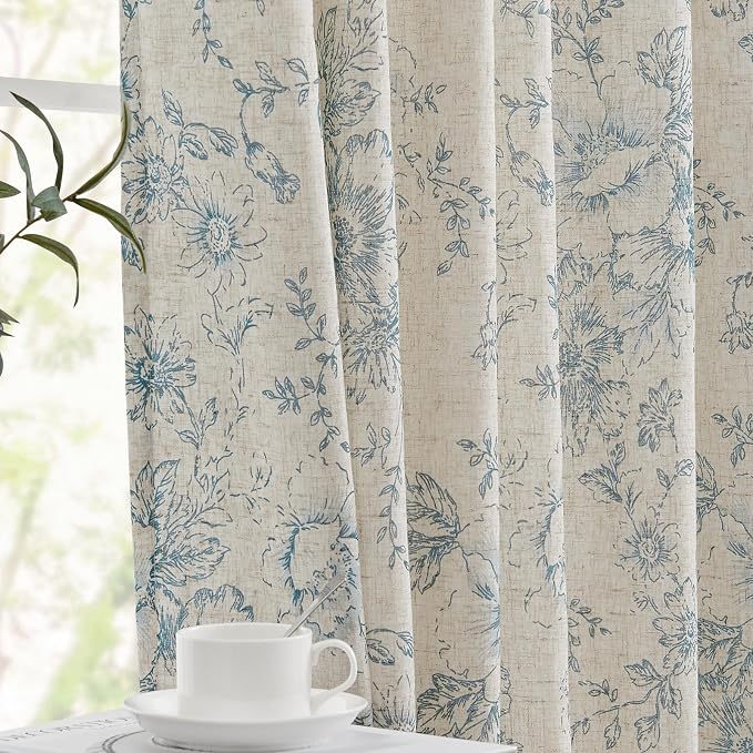 jinchan Floral Linen Curtains Lined 108 Inch Farmhouse Back Tab 2 Panels | - Image 7