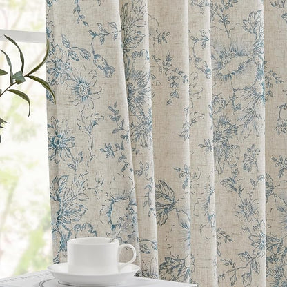 jinchan Floral Linen Curtains Lined 108 Inch Farmhouse Back Tab 2 Panels | - Image 7