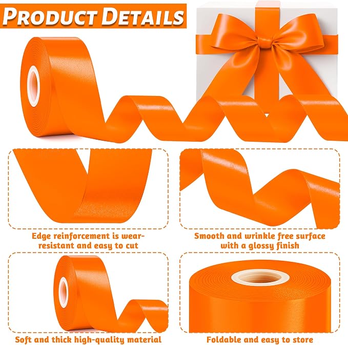 1 1/2In 30Yards Orange Ribbon for Gift Wrapping Thanksgiving Halloween | Silky - Image 3