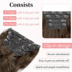 KooKaStyle Clip in Synthetic Hair Extensions Long Wavy 4PCS Thick Hairpieces Chestnut Brown Fiber Double Weft Natural Hair Extensions 24 Inch for Women