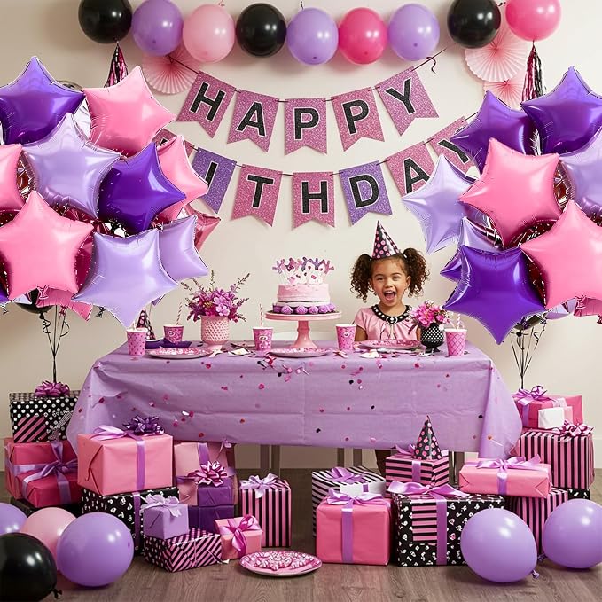 TONIFUL 15 Pcs Star Balloons 18 Inch Large Purple Pink Foil Balloons | Big - Image 4