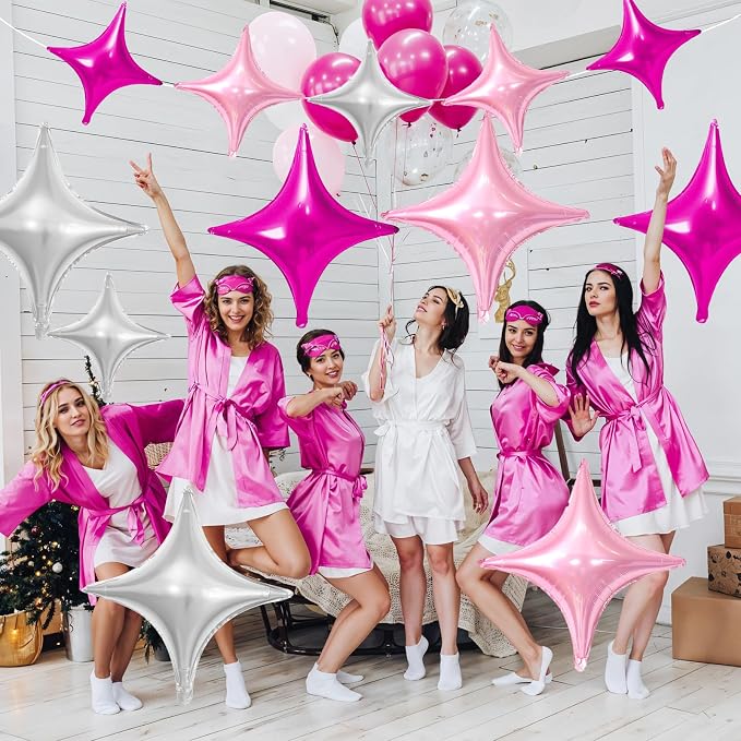 Pink Silver Star Balloons, 26Inch and 10Inch Hot Pink Silver Quadrangle Helium - Image 5