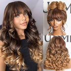 LUVME HAIR 7x6 HD Lace All-Day Comfort Wig with Bangs 200% Density Hair Lace Wigs Ombre Blonde Highlight Loose Body Wave Lace Front Wigs Human Hair Pre Cut Plucked Glueless 22 Inches