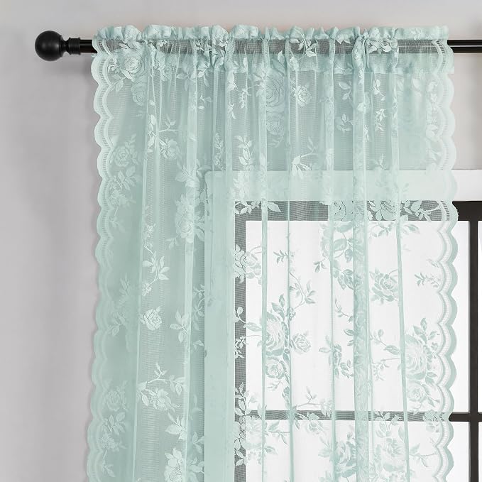 Aqua Lace Curtains 72 Inch Length 2 Panels - Image 4