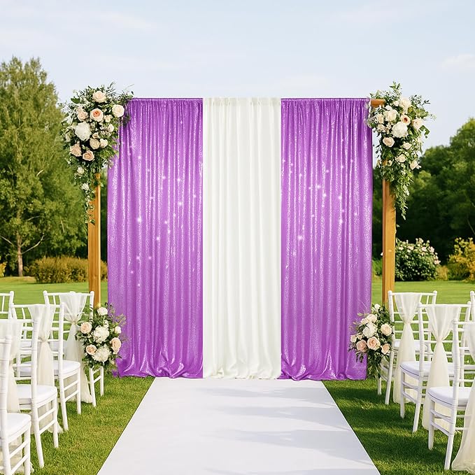 PartyDelight Lavender Sequin Backdrop Curtains 2x8ft 2 Panels | Sparkly 3mm - Image 7