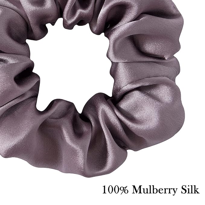 Silk Hair Scrunchies, 100% Mulberry Silk Hair Tie, No Damage for Frizz Prevention, Sleep and Night Scrunchie, Hair Accessories for Women (Rubber Red, Haze Blue, Light Blue, Gray, Sauce Purple)