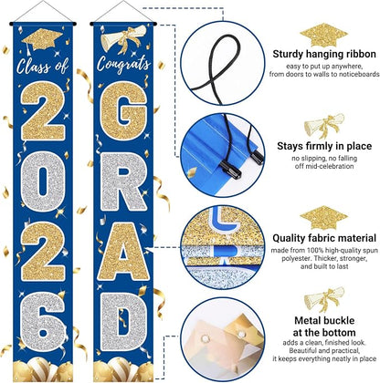 Graduation Decorations 2026, Class of 2026 Banner Congrats Grad | Blue Porch - Image 3
