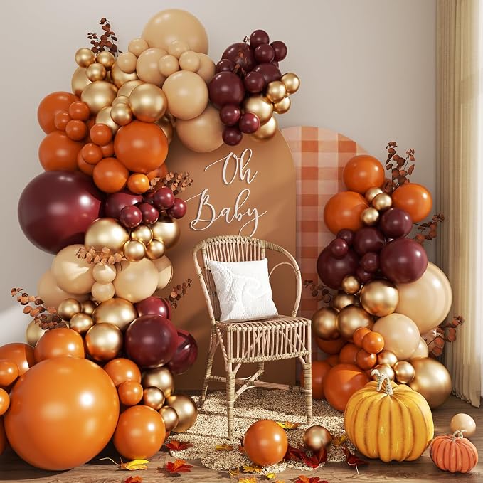 Burgundy Fall Balloon Arch Kit for Autumn Thanksgiving Party Decorations | by CROSSFINGERS