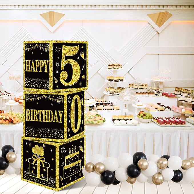 Eiurteao 3pcs Black Gold 50th Birthday Decorations Boxes - Image 3