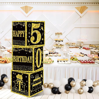 Eiurteao 3pcs Black Gold 50th Birthday Decorations Boxes - Image 3