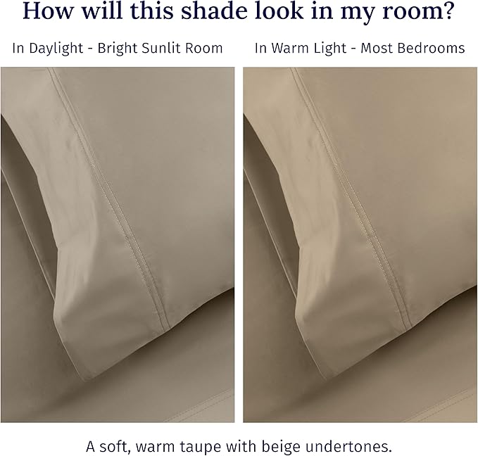 California Design Den Luxuriously Soft Premium 600 Thread Count, 100% Cotton Set of 2 Cases, Crisp King Size Pillow Cases 2Pc, Fits King Pillows (Cool Taupe)