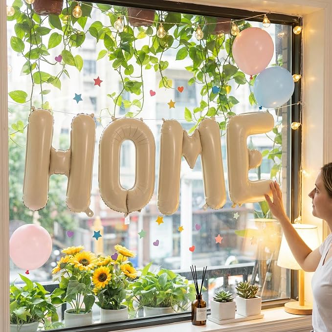 Beige HOME Balloons, 40 Inch Welcome HOME Cream White Letter Balloon - Image 4
