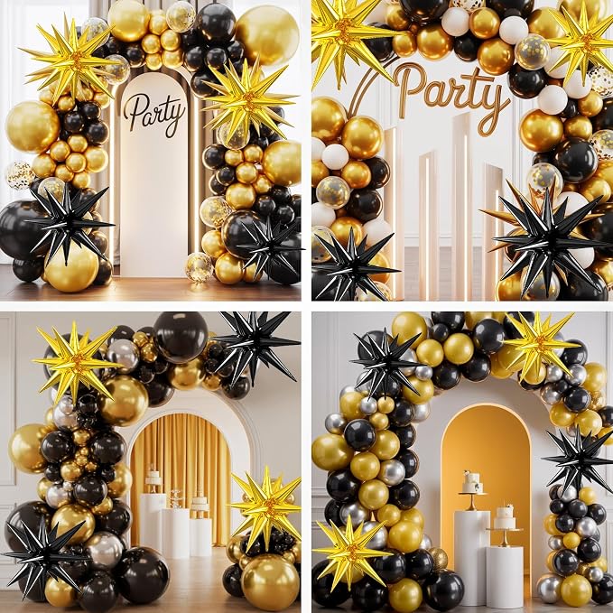 Black Gold Star Balloons, 22/27 Inch Black and Gold Star Foil Balloons - Image 7