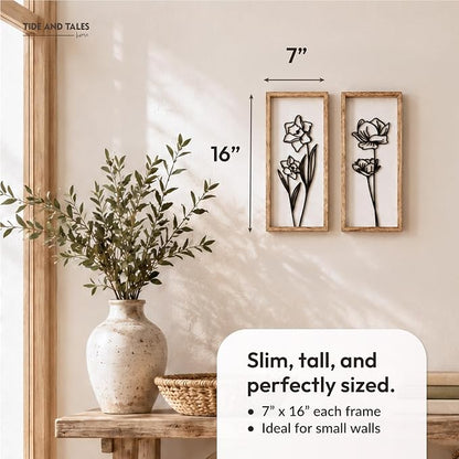 3D Black and White Wall Art Lightweight, Wooden Ready-to-Hang Framed Floral - Image 2
