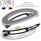 Camila Paris CP3368 French Hair Barrette Clip for Women, Handmade, Gray White, Side Slide-in Metal-Free Closure Strong Hold Grip Hair Clips for Girls, No Slip Durable Hair Accessories, Made in France