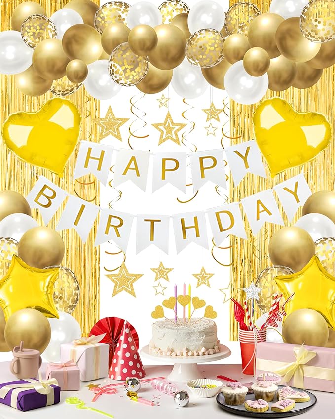 Golden Happy Birthday Party Decorations by Lutoys
