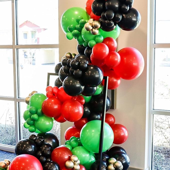 Red Green and Brown Balloons, 12 Inch Red Green Brown and Black Balloons - Image 6
