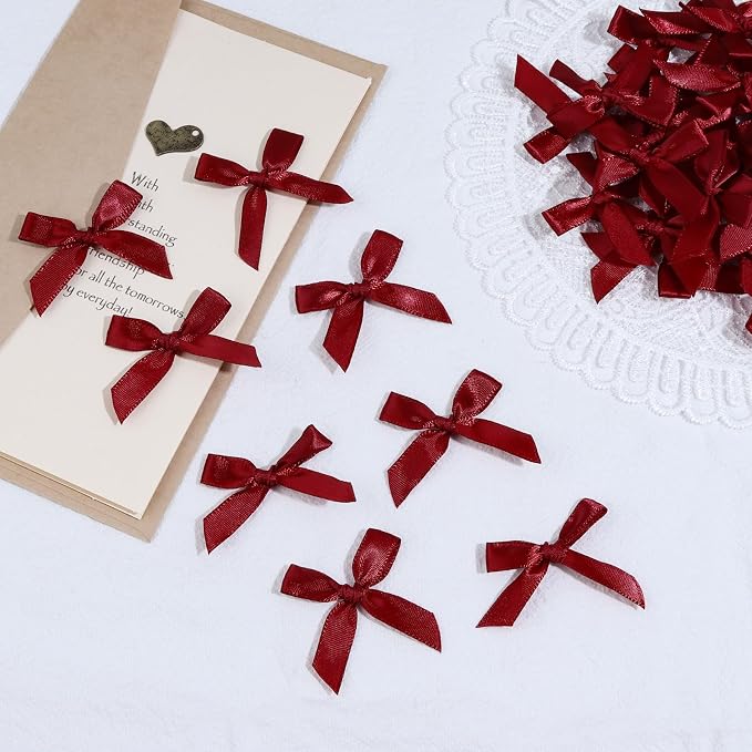 Wine Red Mini Bows 1.57" 100PCS Small Satin Ribbon Bows - Image 4